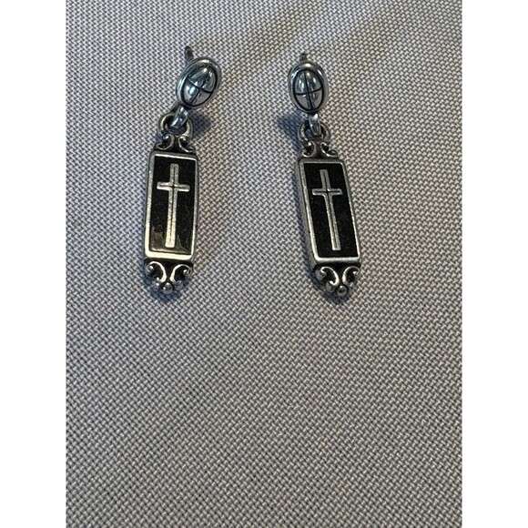 Religious Cross Dangle Earrings Engraved Self Love Respect Statement Jewelry - Picture 2 of 6